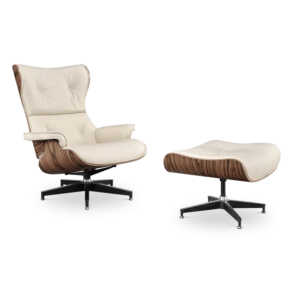 Cavel Lounge Chair Offwhite Leer | Naturel Palissander Schalen