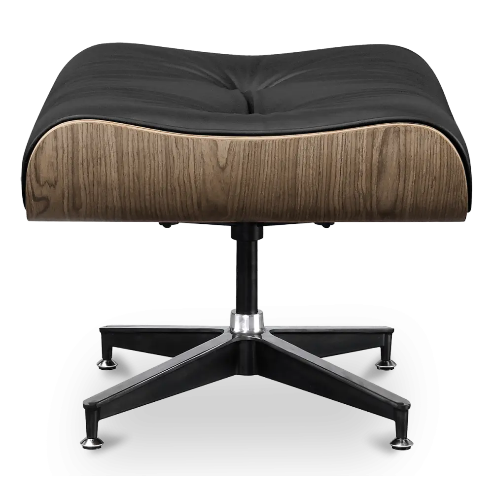 Cavel Lounge Chair Ottoman / Hocker Zwart Leer | Walnoot Schaal