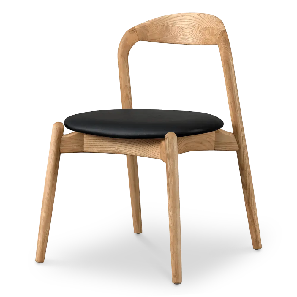Bow Stoel Essen Hout | Zwart PU Leer