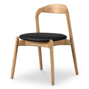 Bow Stoel Essen Hout | Zwart PU Leer