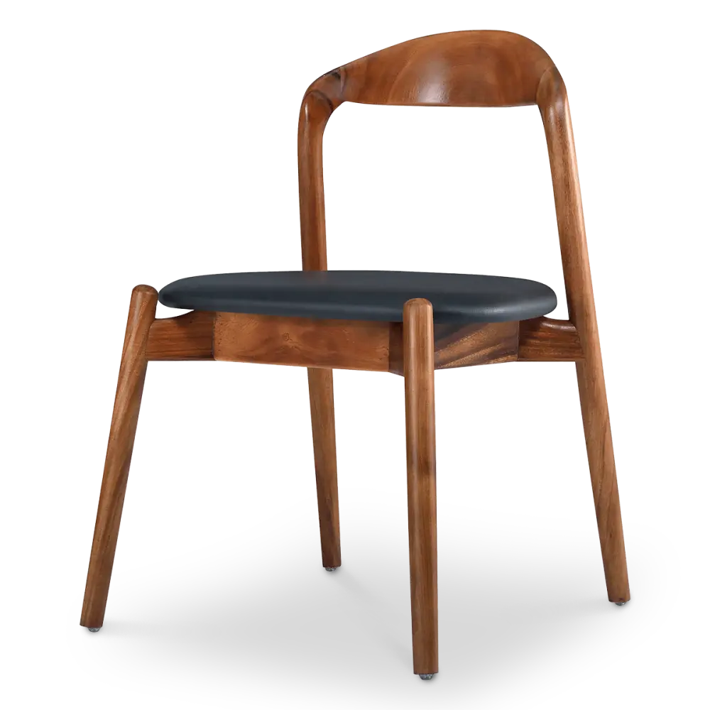 Bow Stoel Walnoot Hout | Zwart PU Leer