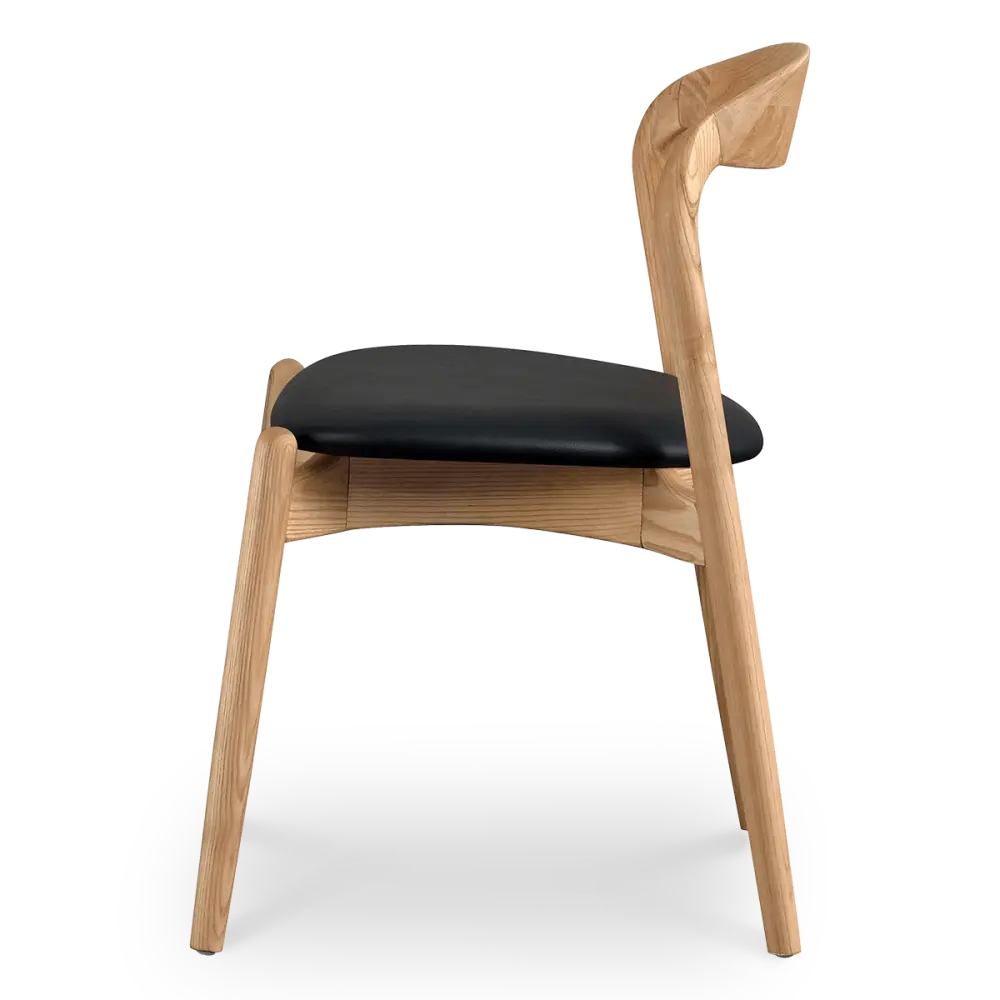 Bow Stoel Essen Hout | Zwart PU Leer