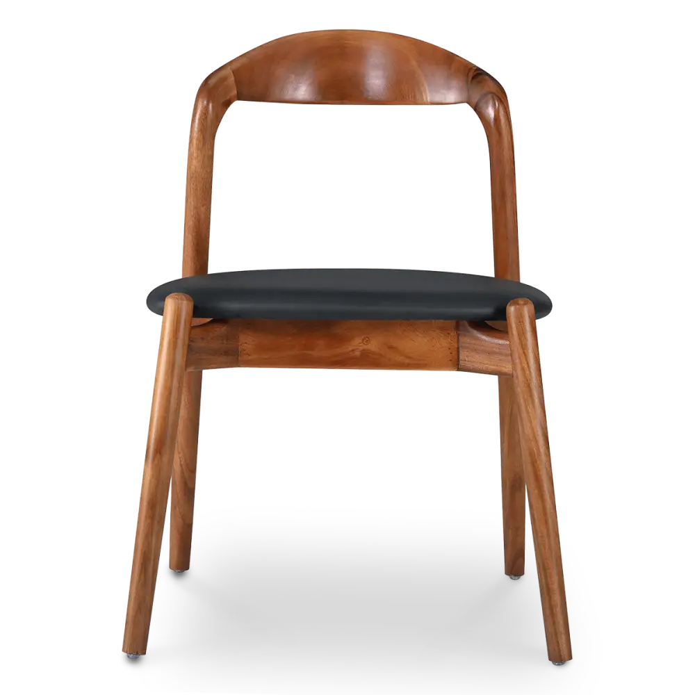 Bow Stoel Walnoot Hout | Zwart PU Leer