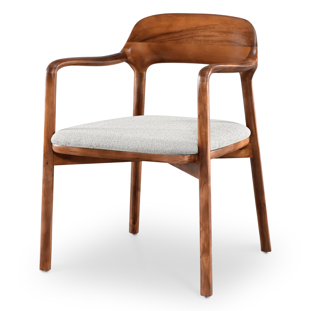 Kennedy Eetkamerstoel | Walnoot | Wit Teddy / Boucle