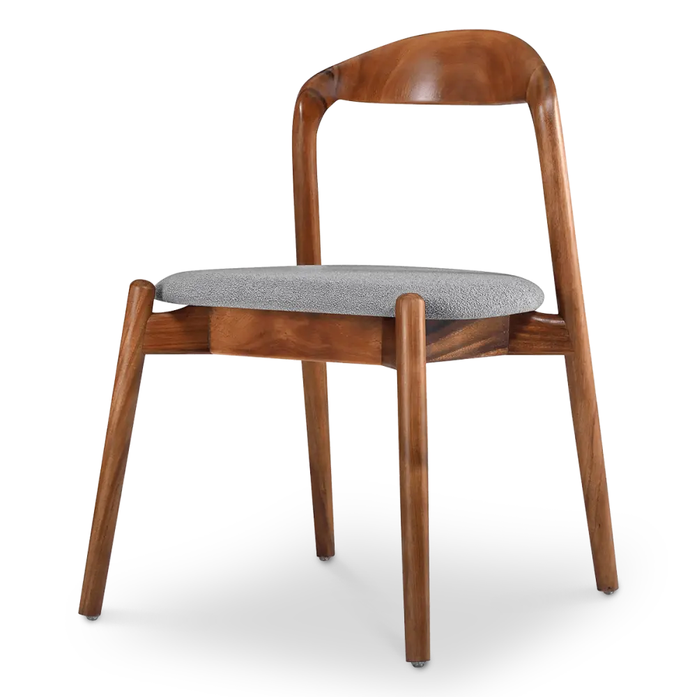 Bow Stoel Walnoot Hout | Grijs Boucle