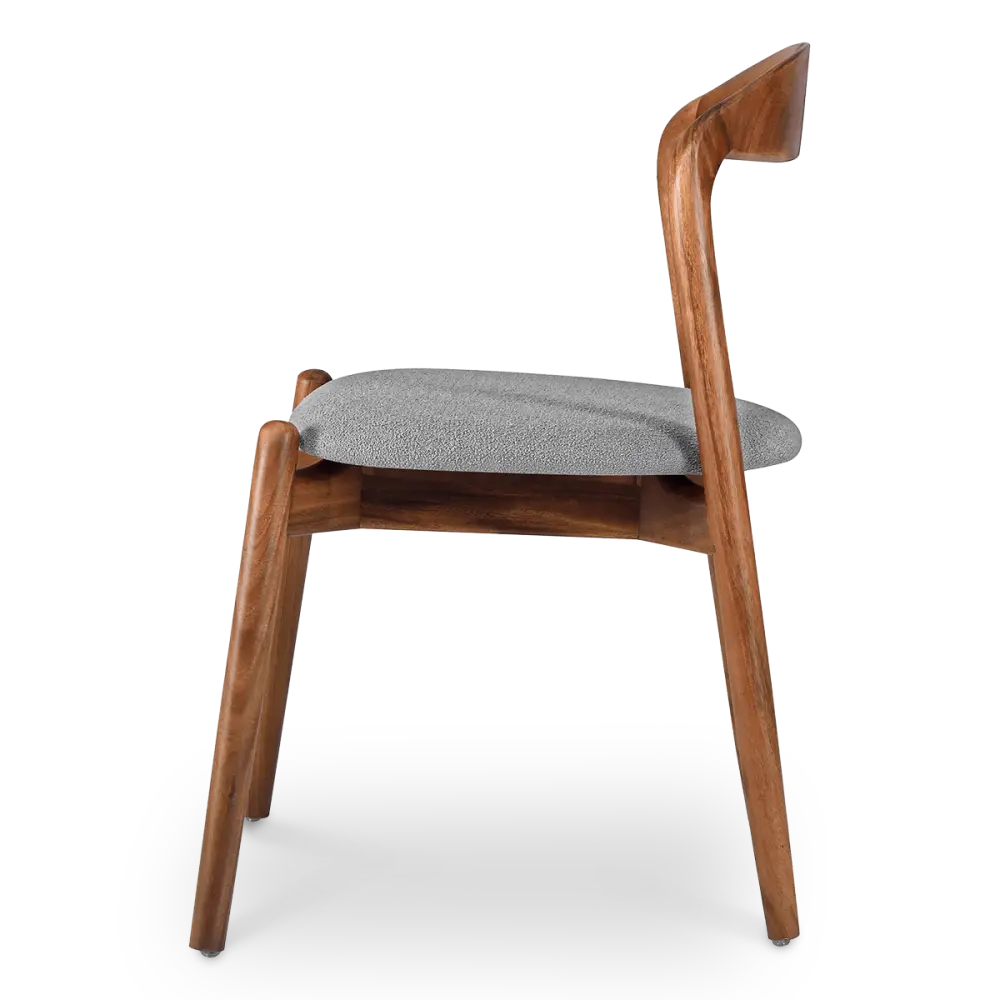 Bow Stoel Walnoot Hout | Grijs Boucle