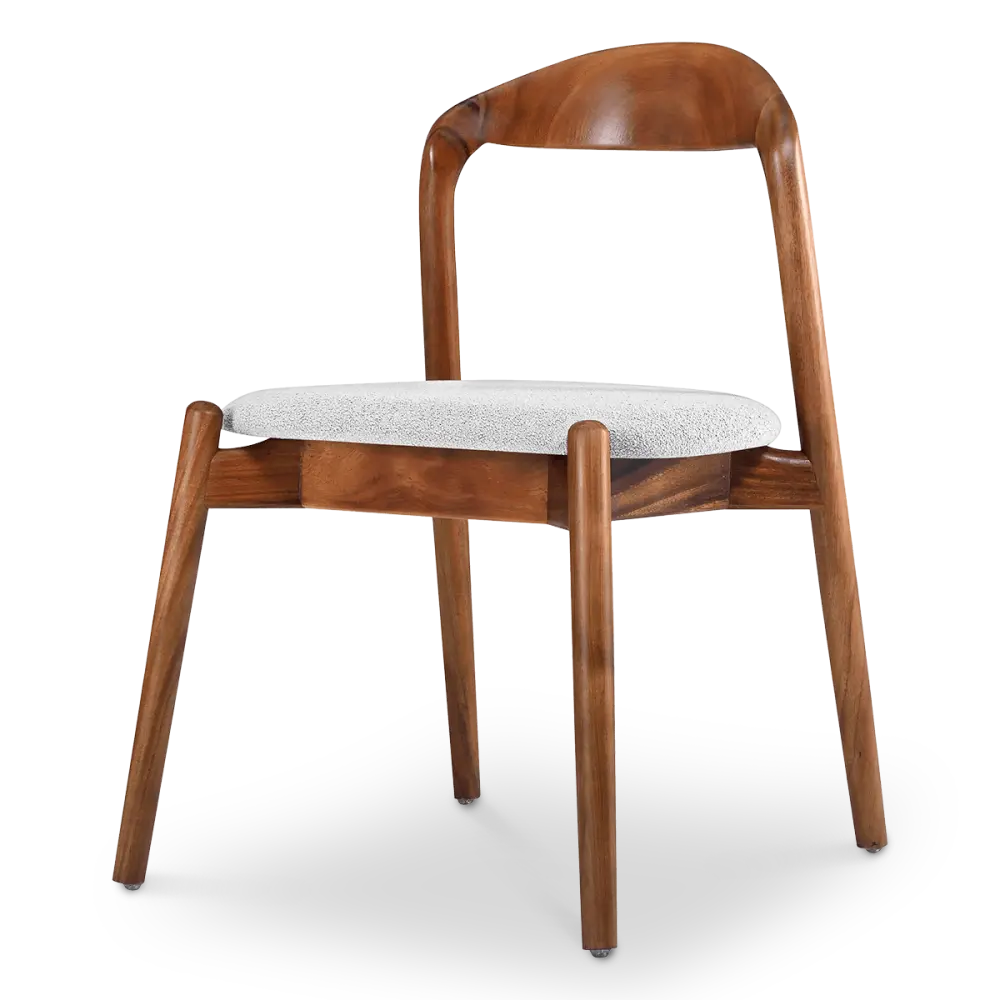 Bow Stoel Walnoot Hout | Wit Boucle