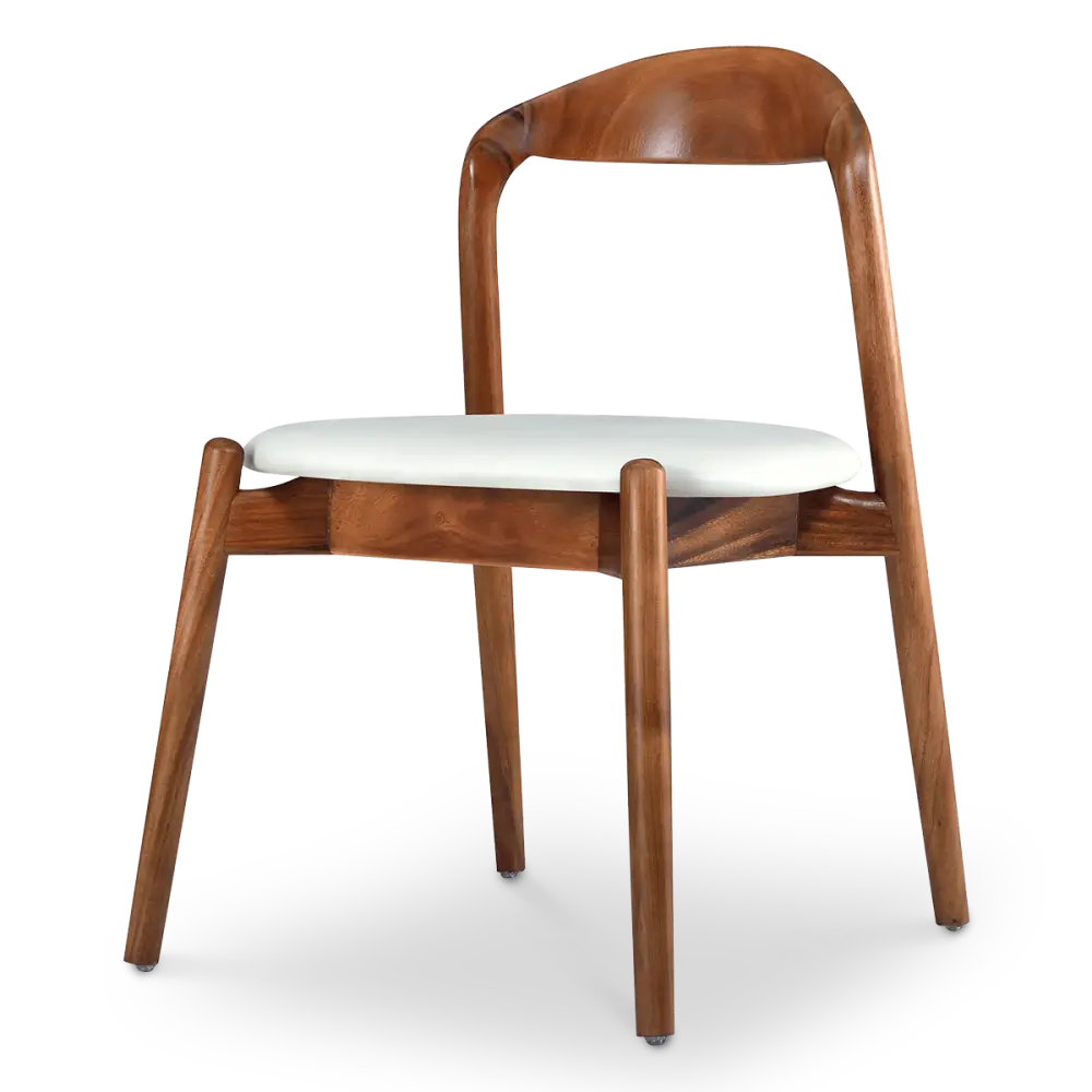 Bow Stoel Walnoot Hout | Offwhite PU Leer