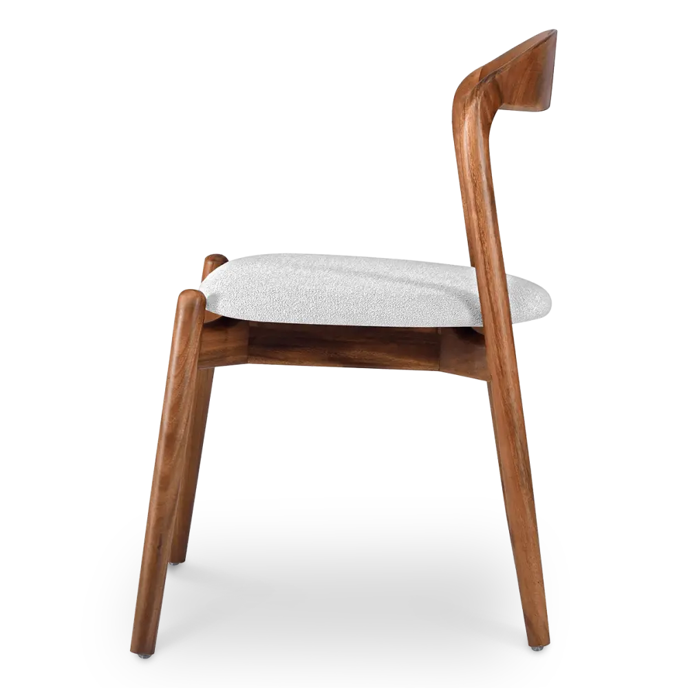 Bow Stoel Walnoot Hout | Wit Boucle