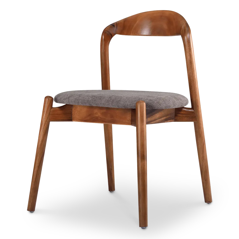 Bow Stoel Walnoot Hout | Grijs Bruin Chenille
