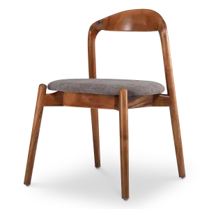 Bow Stoel Walnoot Hout | Grijs Bruin Chenille