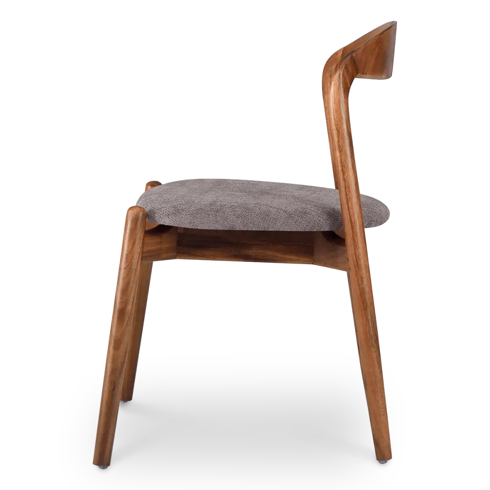 Bow Stoel Walnoot Hout | Grijs Bruin Chenille