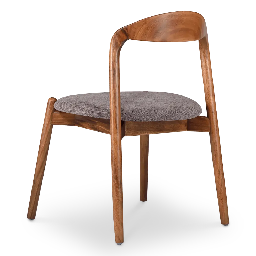 Bow Stoel Walnoot Hout | Grijs Bruin Chenille