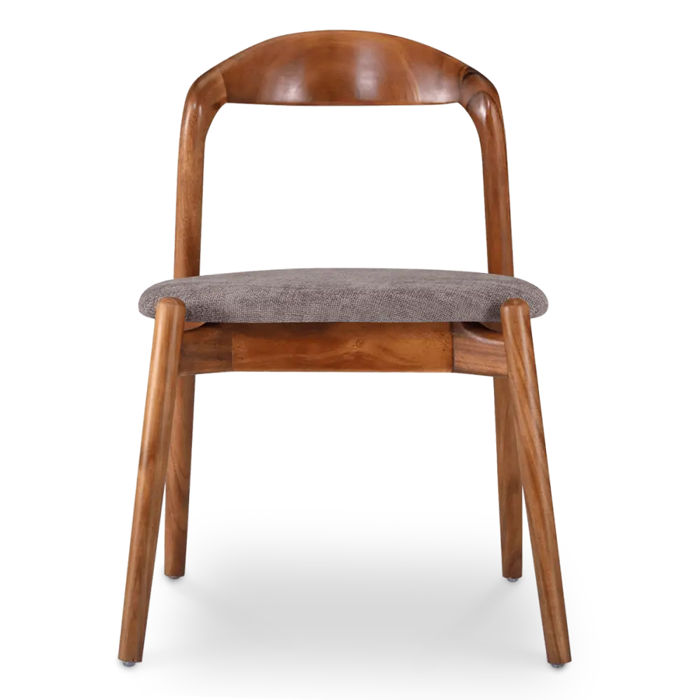Bow Stoel Walnoot Hout | Grijs Bruin Chenille