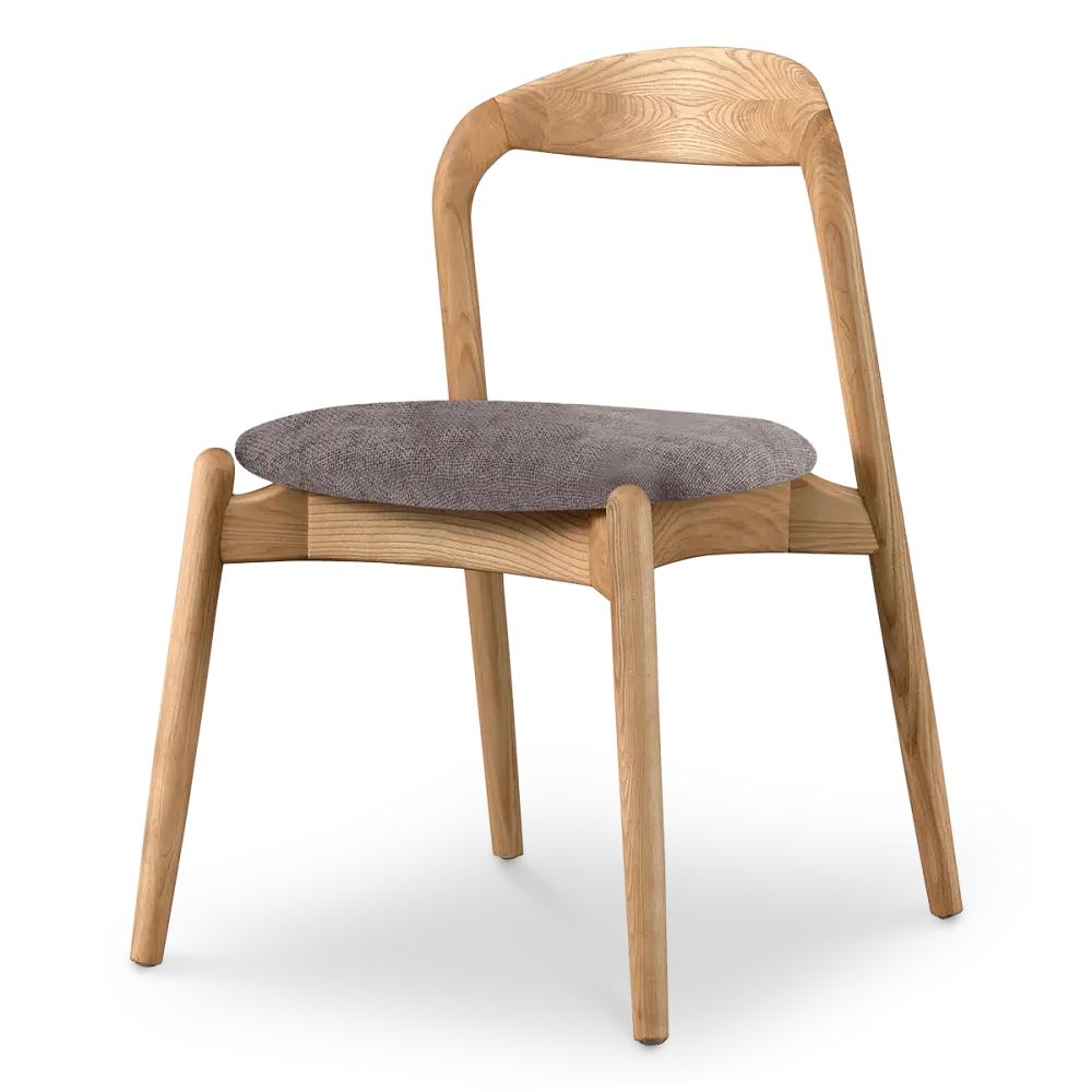 Bow Stoel Essen Hout | Grijs Bruin Chenille