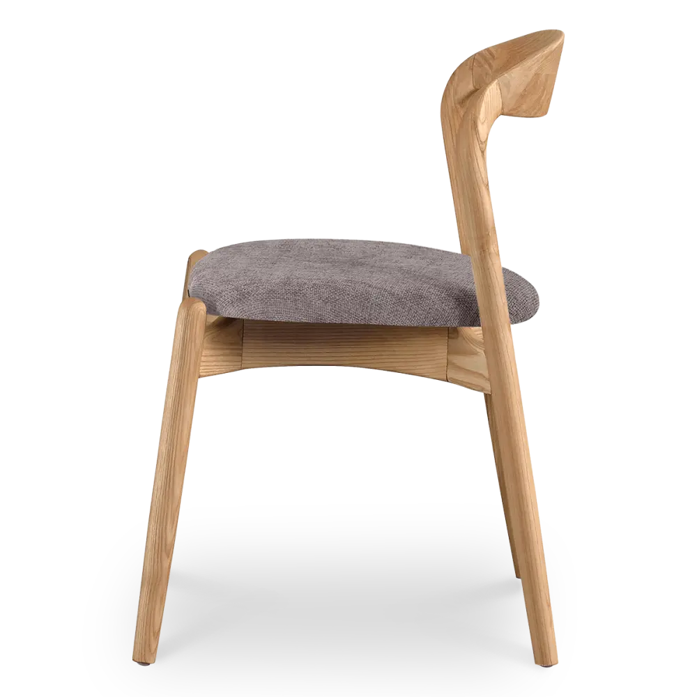 Bow Stoel Essen Hout | Grijs Bruin Chenille