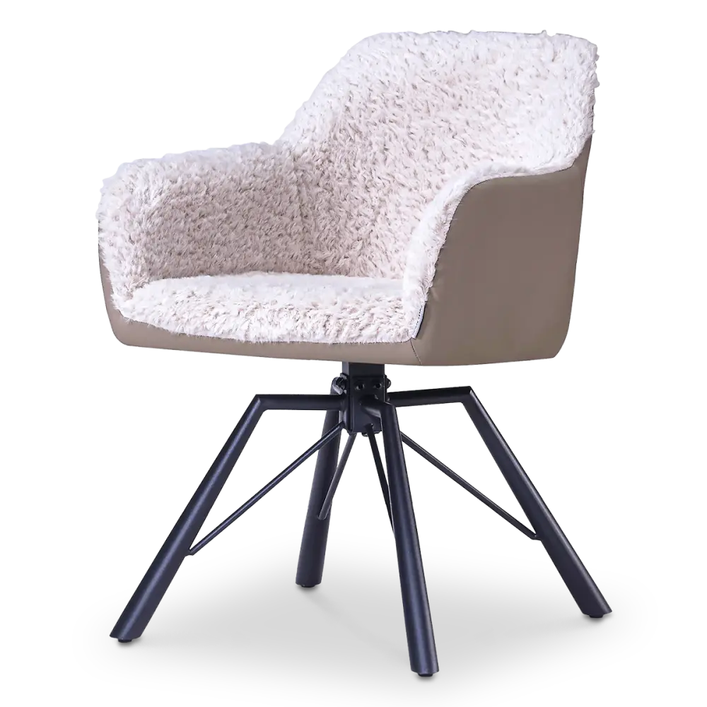 Draaibare Eetkamerstoel Nord | Taupe Sheepskin Taupe Leer  | Zwart Onderstel