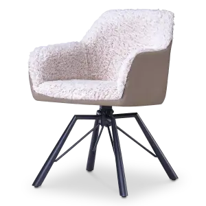 Draaibare Eetkamerstoel Nord | Taupe Sheepskin Taupe Leer  | Zwart Onderstel