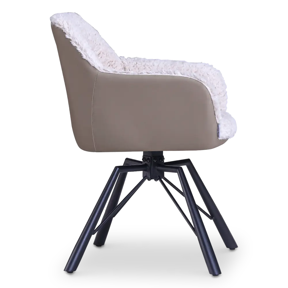 Draaibare Eetkamerstoel Nord | Taupe Sheepskin Taupe Leer  | Zwart Onderstel