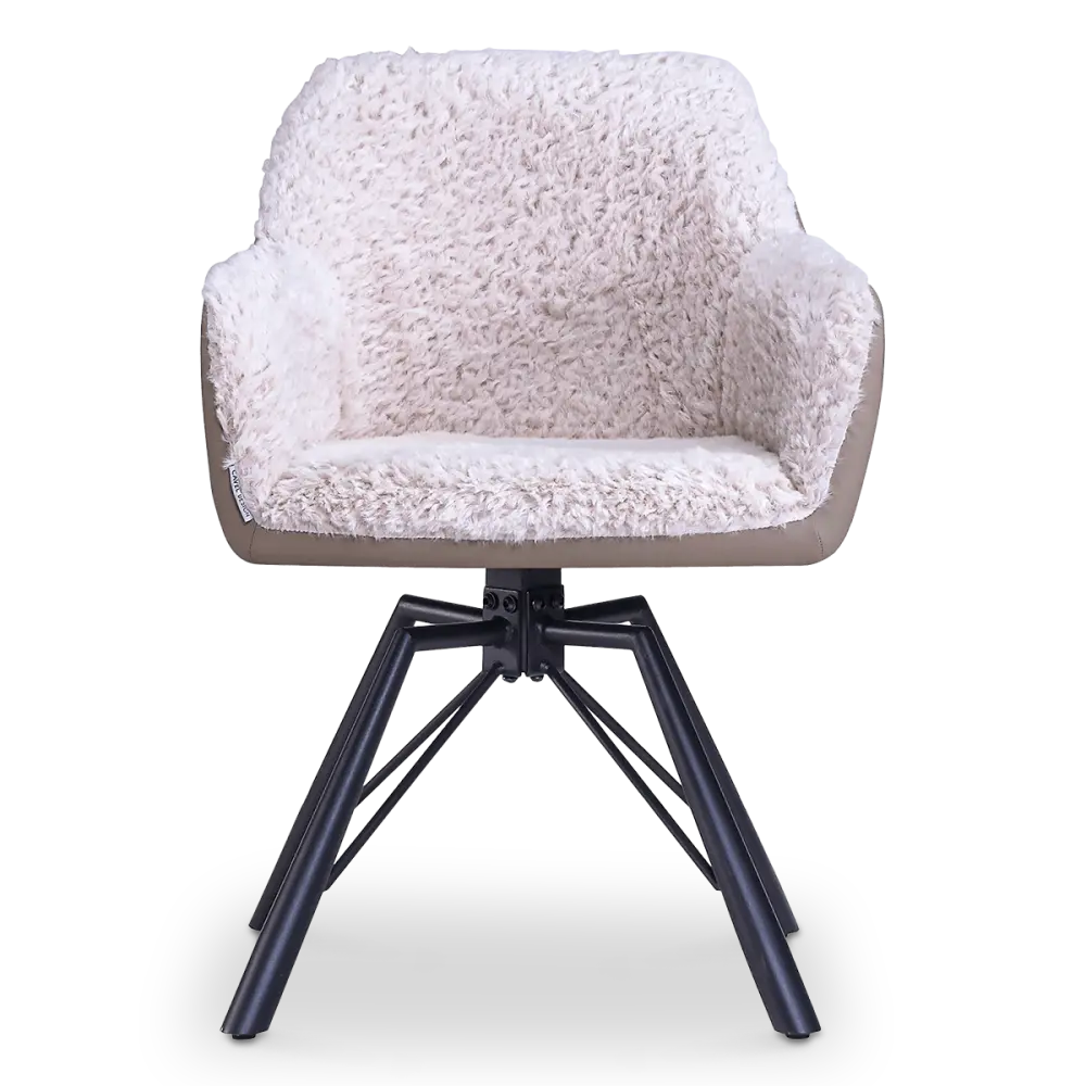 Draaibare Eetkamerstoel Nord | Taupe Sheepskin Taupe Leer  | Zwart Onderstel