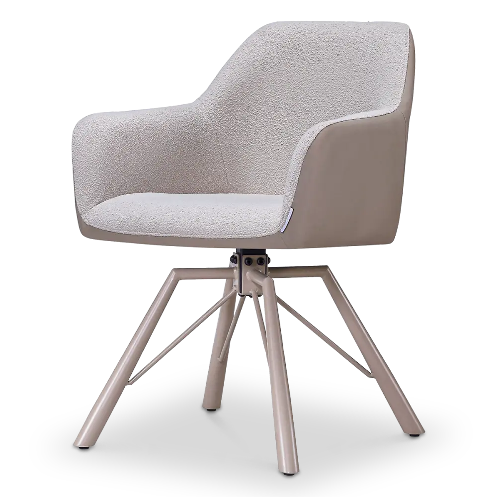 Draaibare Eetkamerstoel Nord | Taupe Boucle Taupe Leer  | Taupe Onderstel