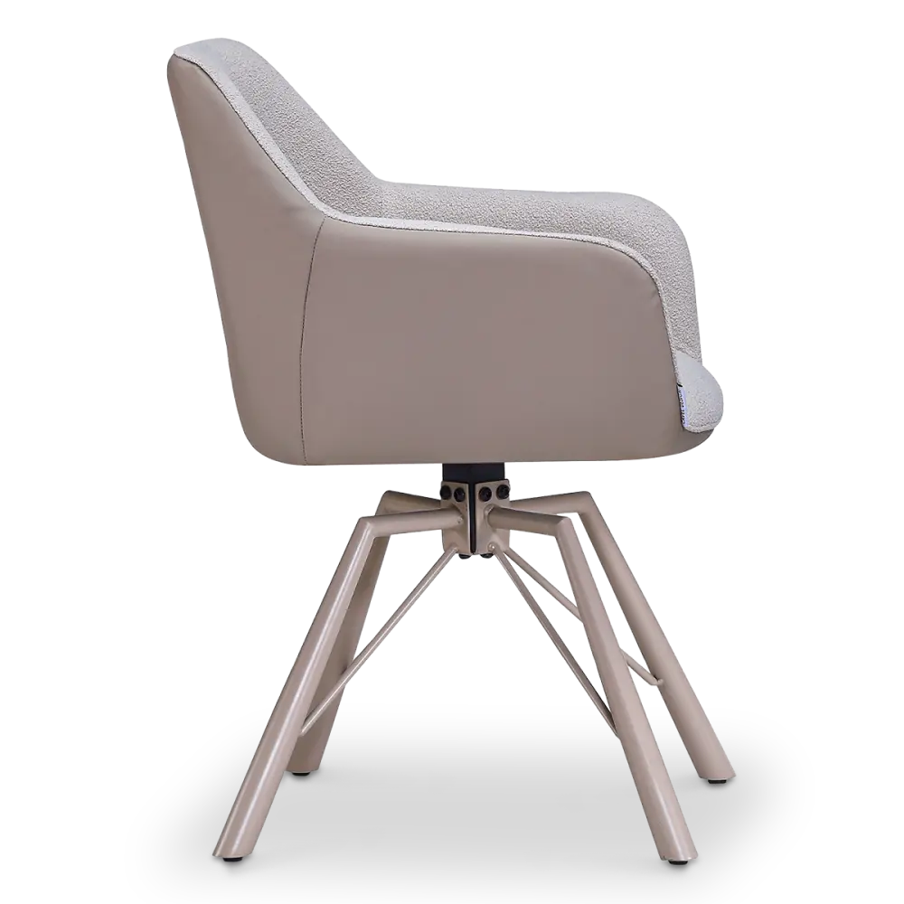 Draaibare Eetkamerstoel Nord | Taupe Boucle Taupe Leer  | Taupe Onderstel