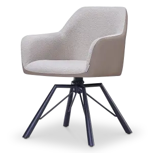 Draaibare Eetkamerstoel Nord | Taupe Boucle Taupe Leer  | Zwart Onderstel