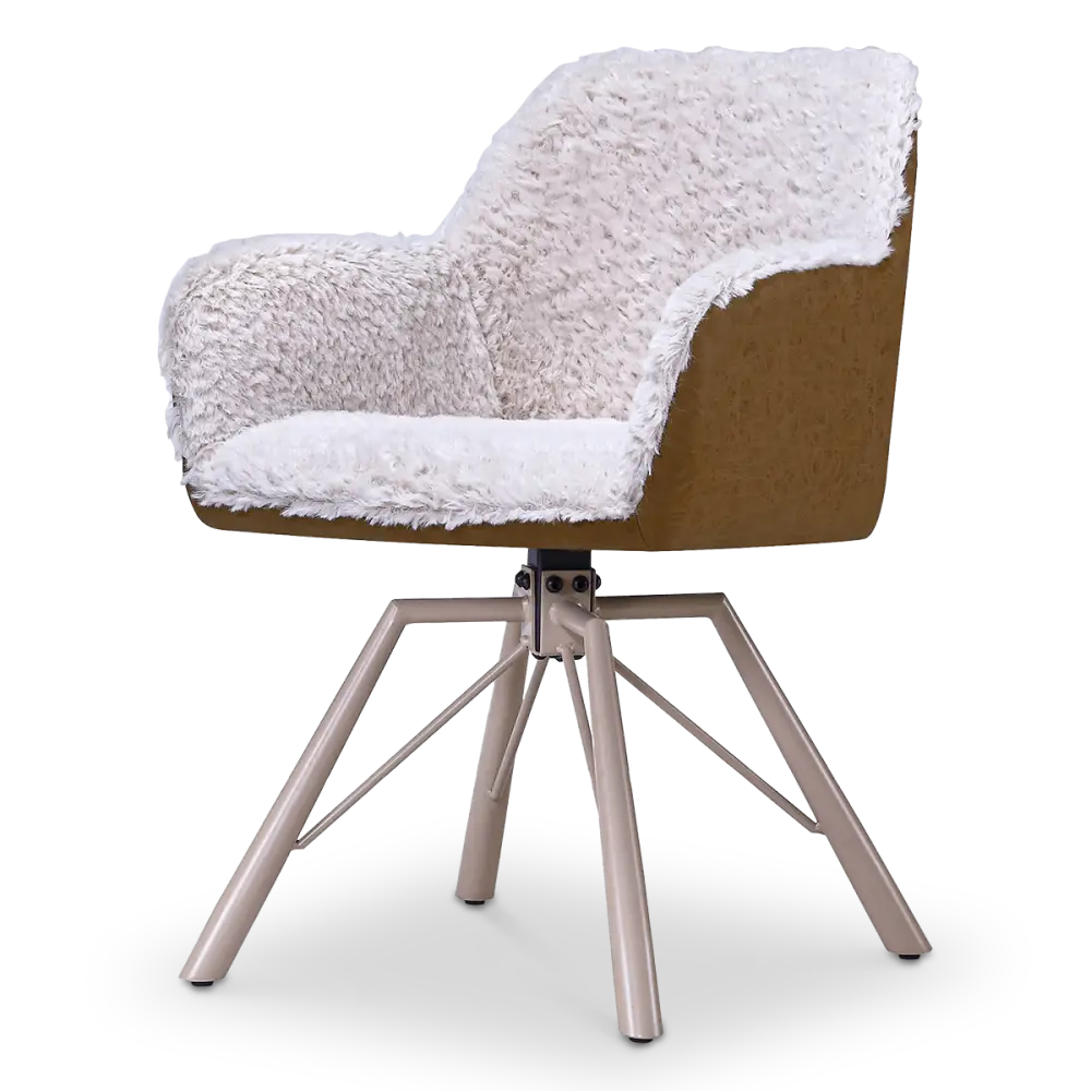 Draaibare Eetkamerstoel Nord | Taupe Sheepskin Cognac Leer  | Taupe Onderstel
