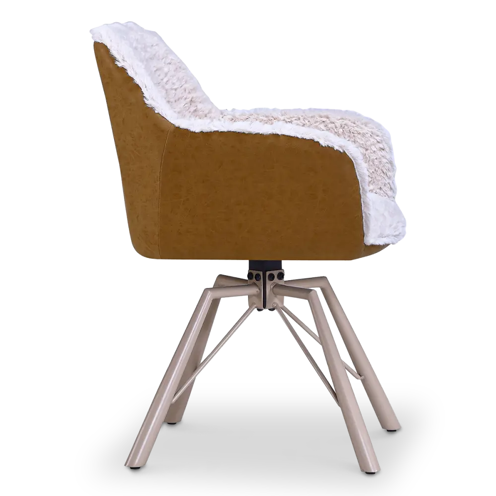 Draaibare Eetkamerstoel Nord | Taupe Sheepskin Cognac Leer  | Taupe Onderstel