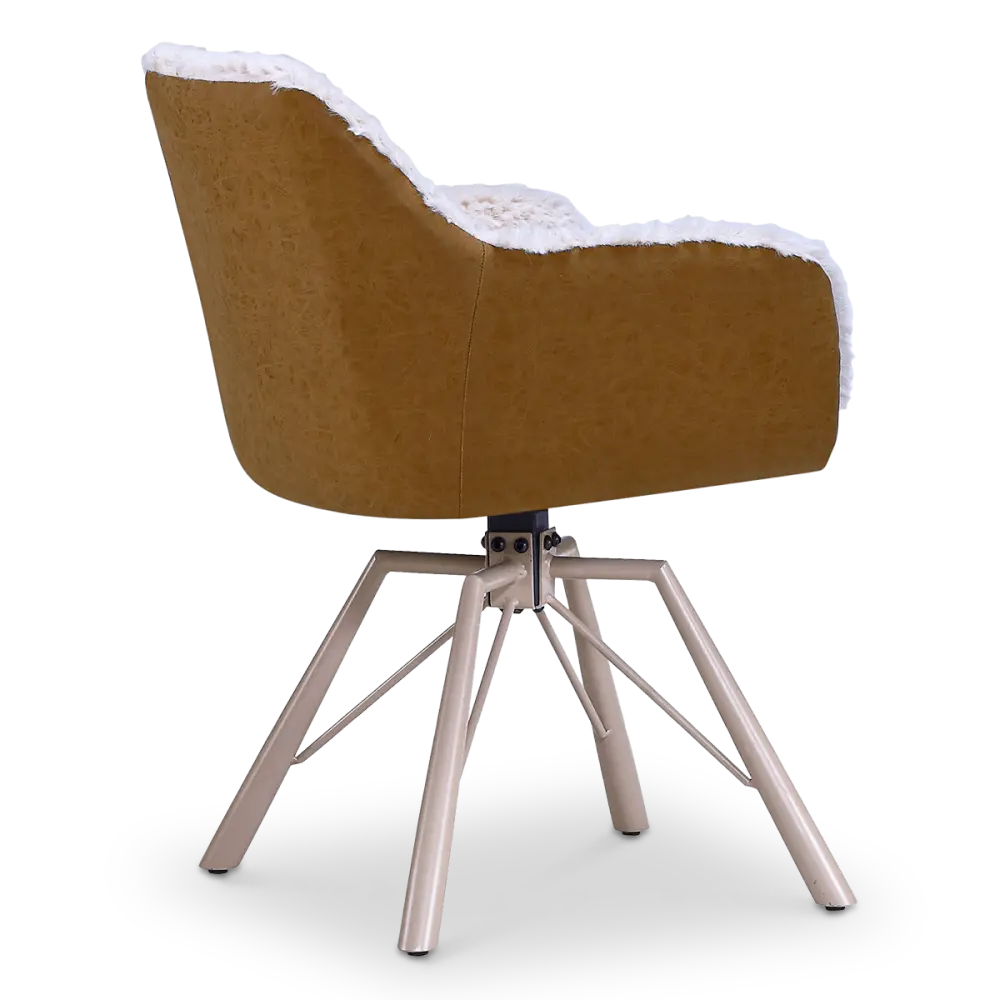 Draaibare Eetkamerstoel Nord | Taupe Sheepskin Cognac Leer  | Taupe Onderstel