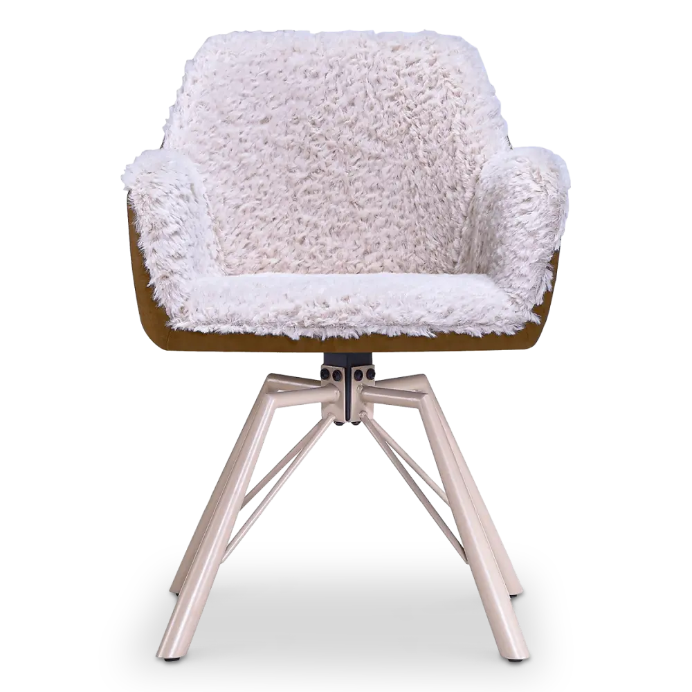 Draaibare Eetkamerstoel Nord | Taupe Sheepskin Cognac Leer  | Taupe Onderstel