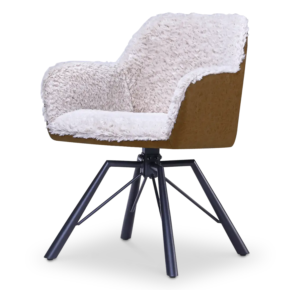 Draaibare Eetkamerstoel Nord | Taupe Sheepskin Cognac Leer  | Zwart Onderstel
