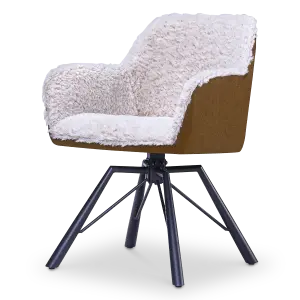 Draaibare Eetkamerstoel Nord | Taupe Sheepskin Cognac Leer  | Zwart Onderstel