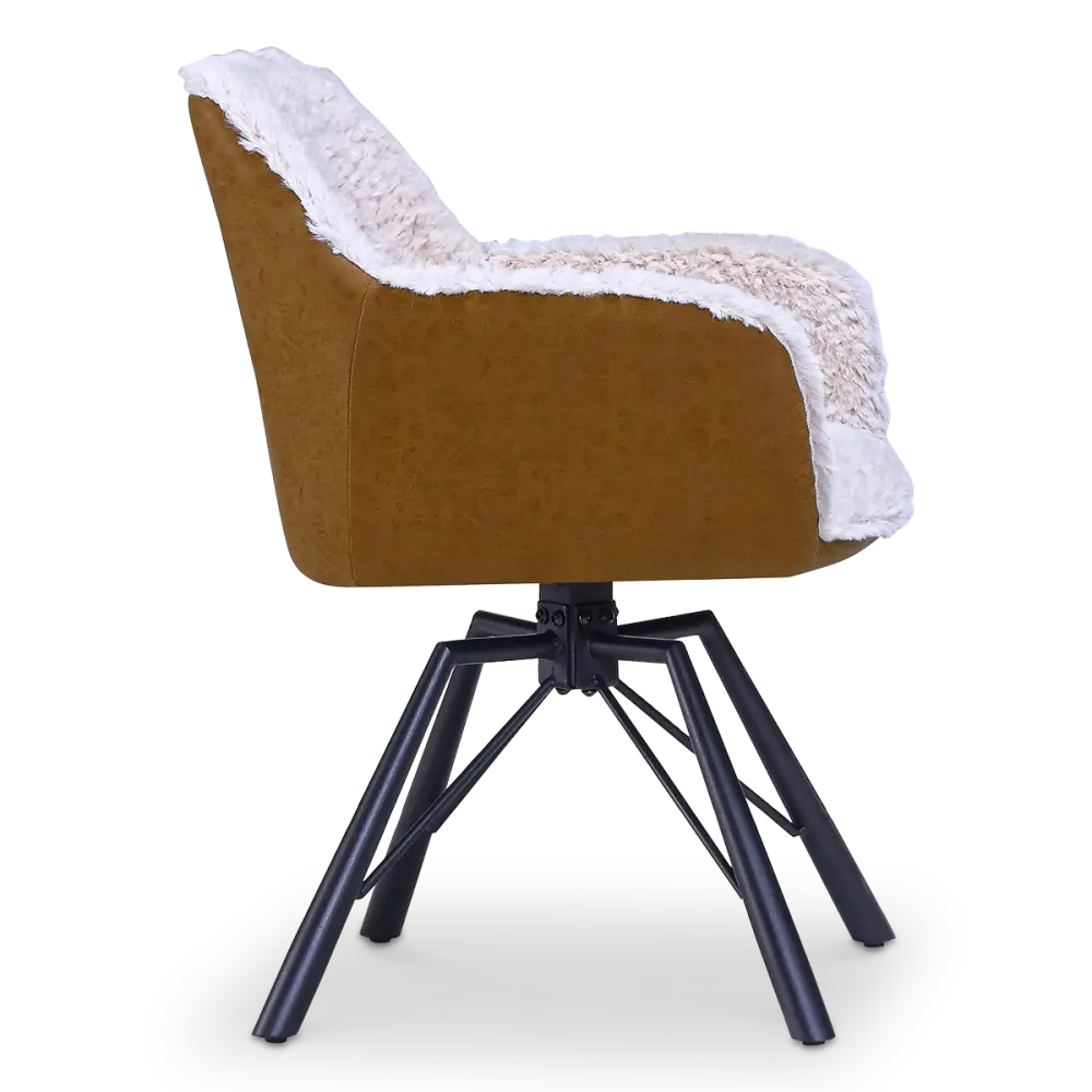 Draaibare Eetkamerstoel Nord | Taupe Sheepskin Cognac Leer  | Zwart Onderstel