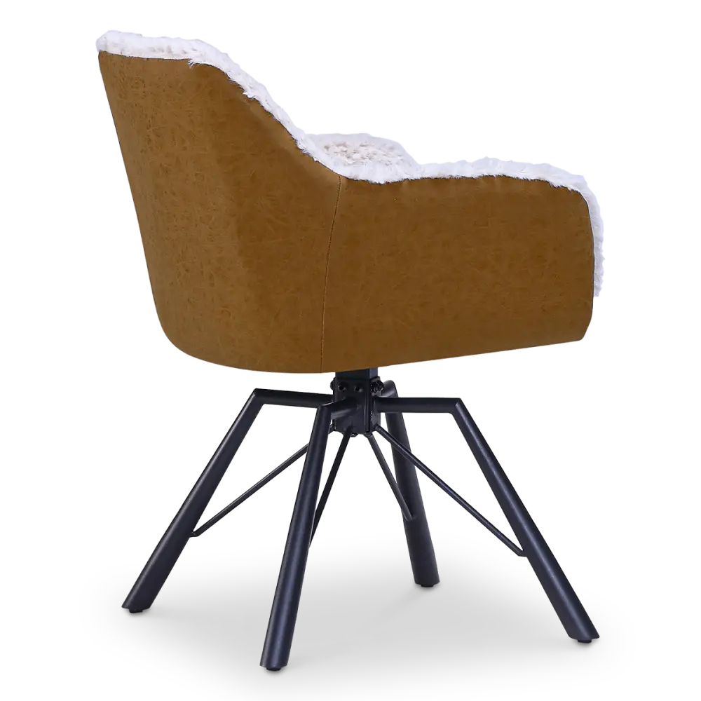 Draaibare Eetkamerstoel Nord | Taupe Sheepskin Cognac Leer  | Zwart Onderstel