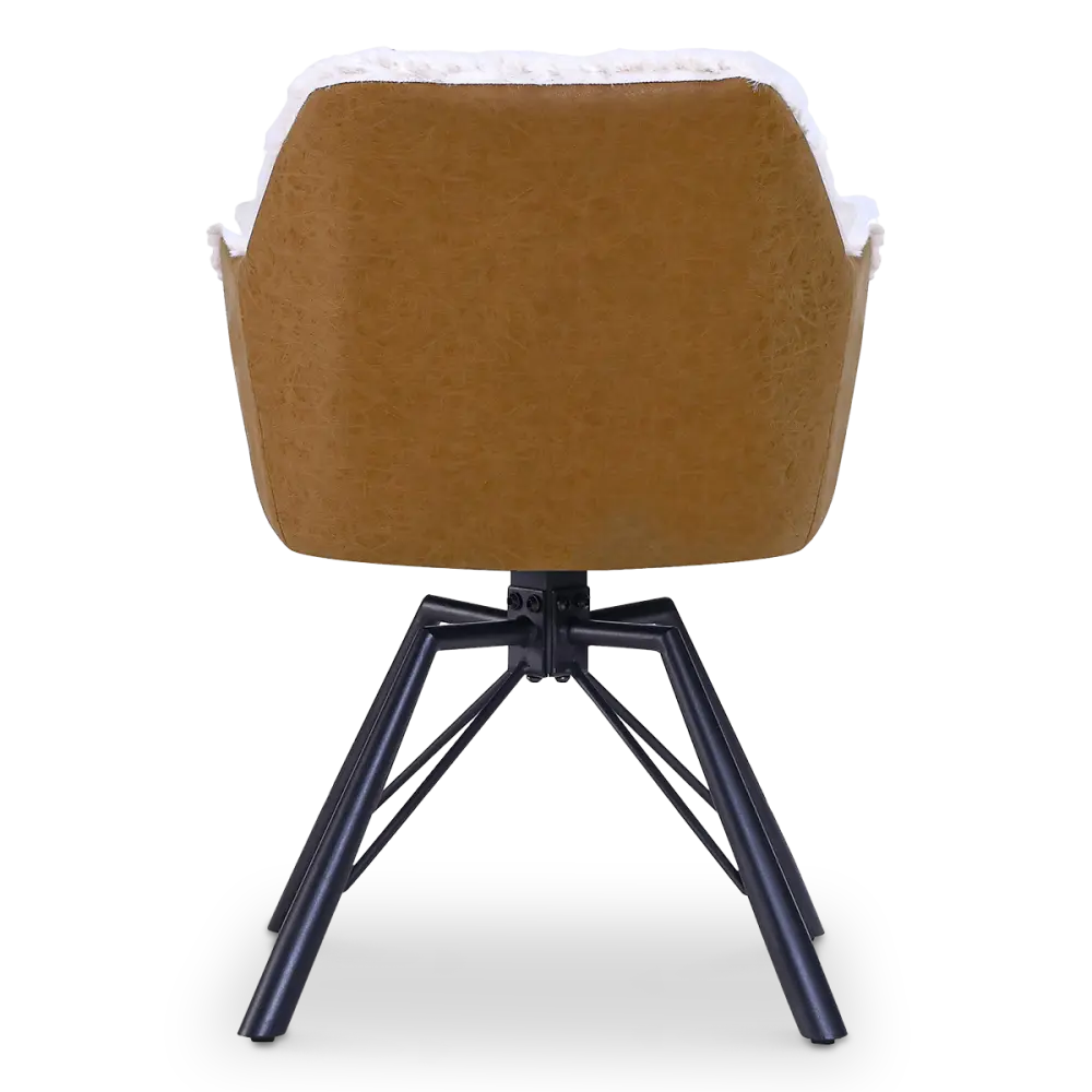 Draaibare Eetkamerstoel Nord | Taupe Sheepskin Cognac Leer  | Zwart Onderstel