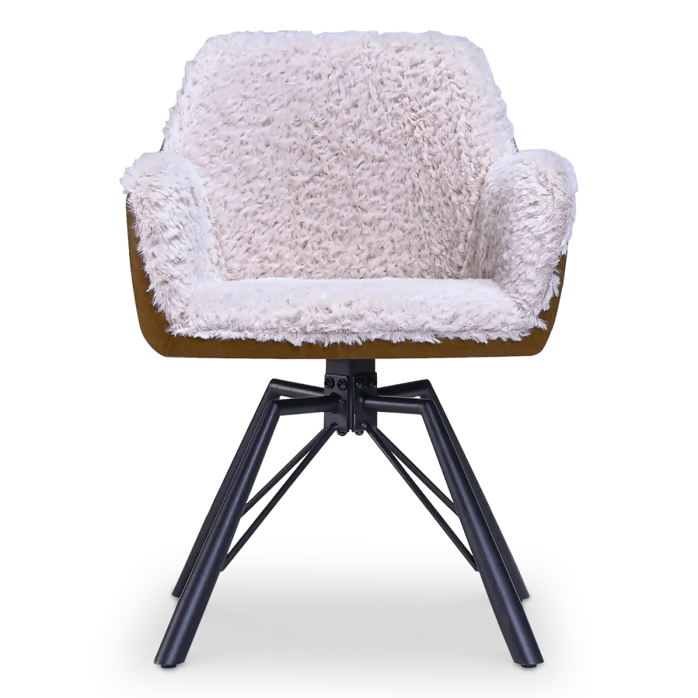 Draaibare Eetkamerstoel Nord | Taupe Sheepskin Cognac Leer  | Zwart Onderstel