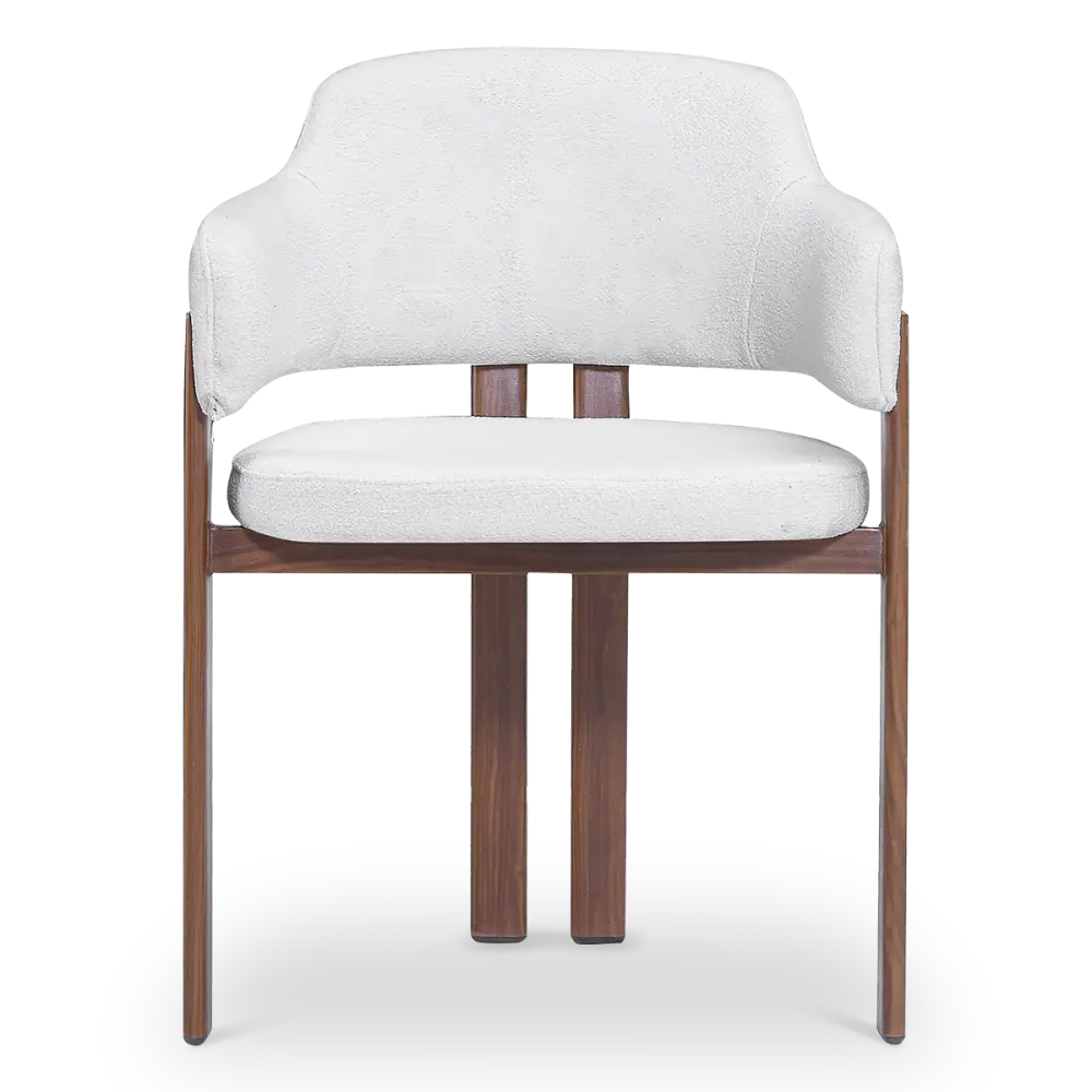 Japandi Eetkamerstoel Isamu | Wit Boucle | Walnoot Onderstel
