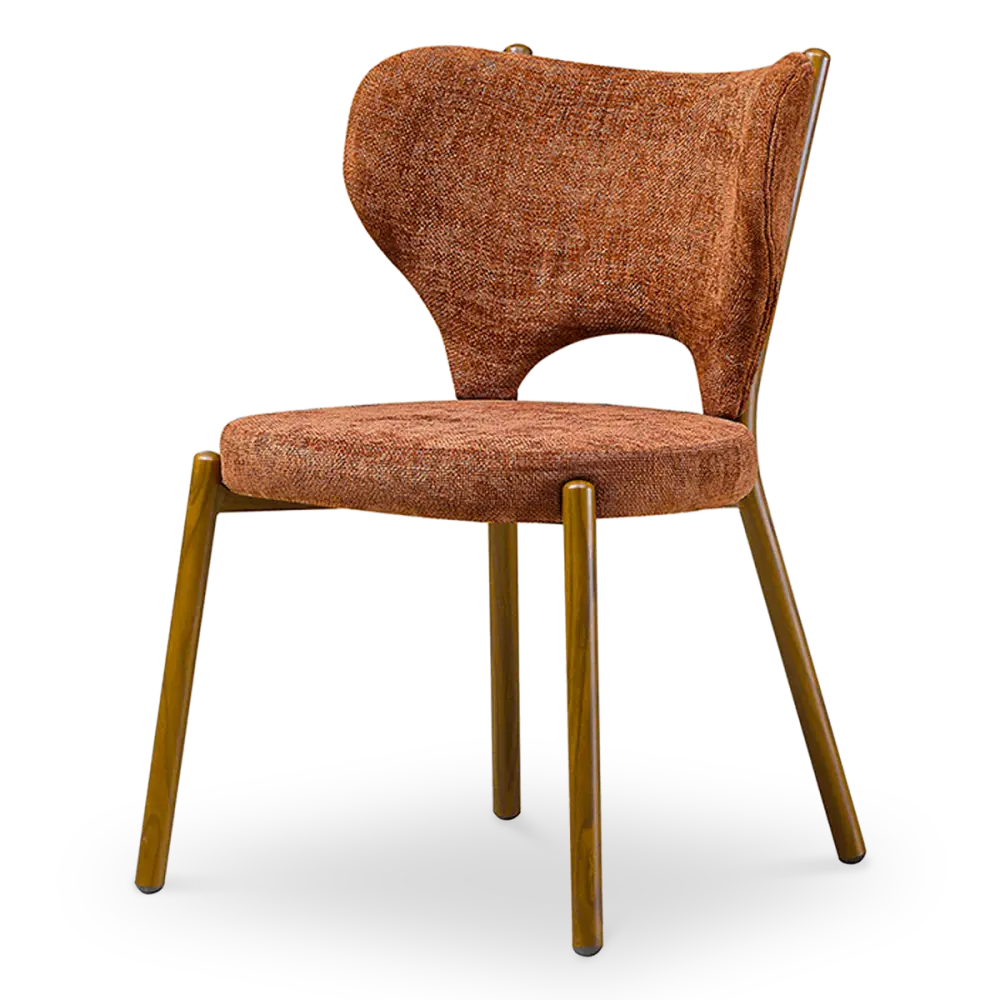 Japandi Eetkamerstoel Cho | Terracotta Chenille | Walnoot