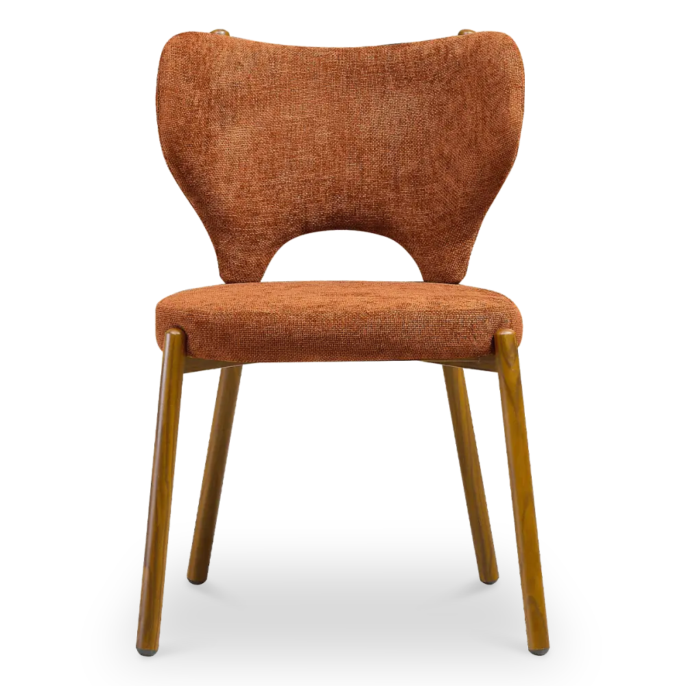 Japandi Eetkamerstoel Cho | Terracotta Chenille | Walnoot