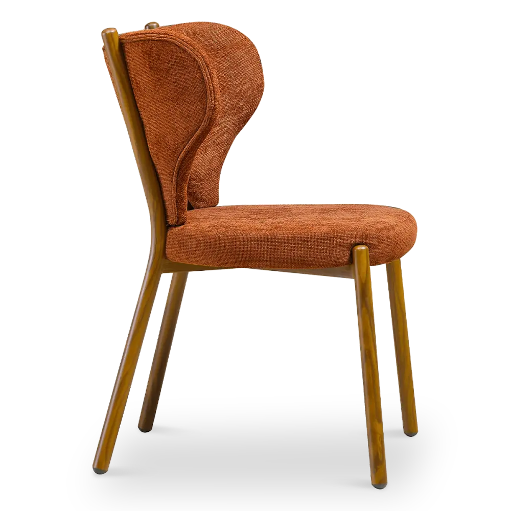 Japandi Eetkamerstoel Cho | Terracotta Chenille | Walnoot