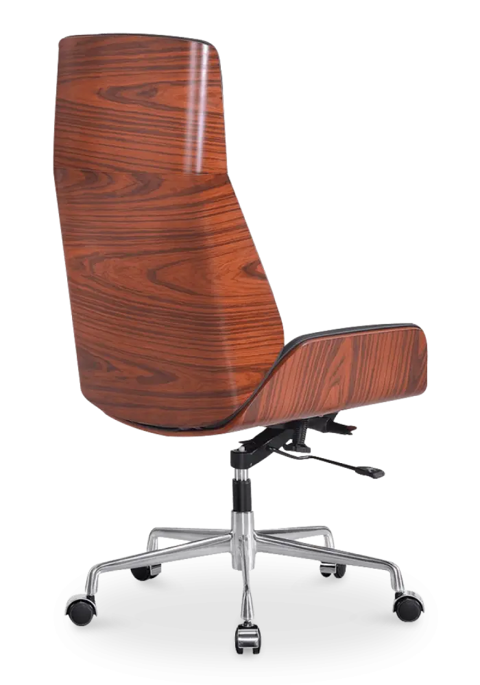 Bureaustoel Charles Zwart Leer, Palissander Hout