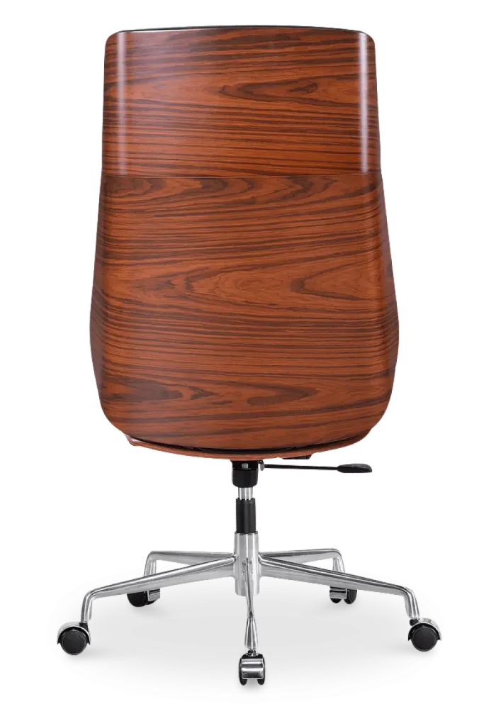 Bureaustoel Charles Zwart Leer, Palissander Hout