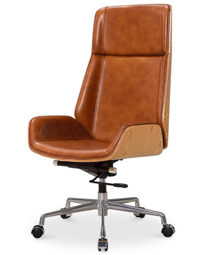 Bureaustoel Charles Cognac Leer, Essen Hout
