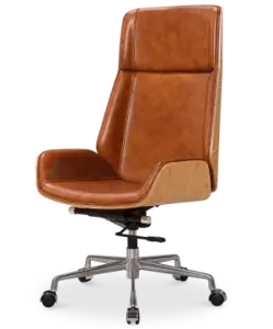 Bureaustoel Charles Cognac Leer, Essen Hout