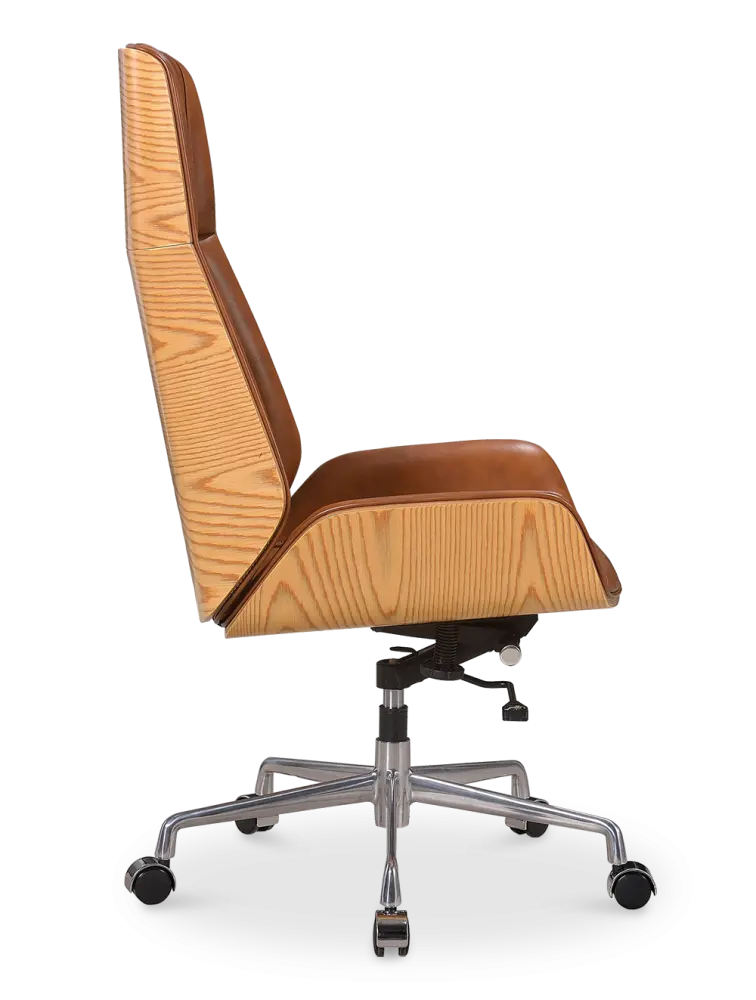 Bureaustoel Charles Cognac Leer, Essen Hout