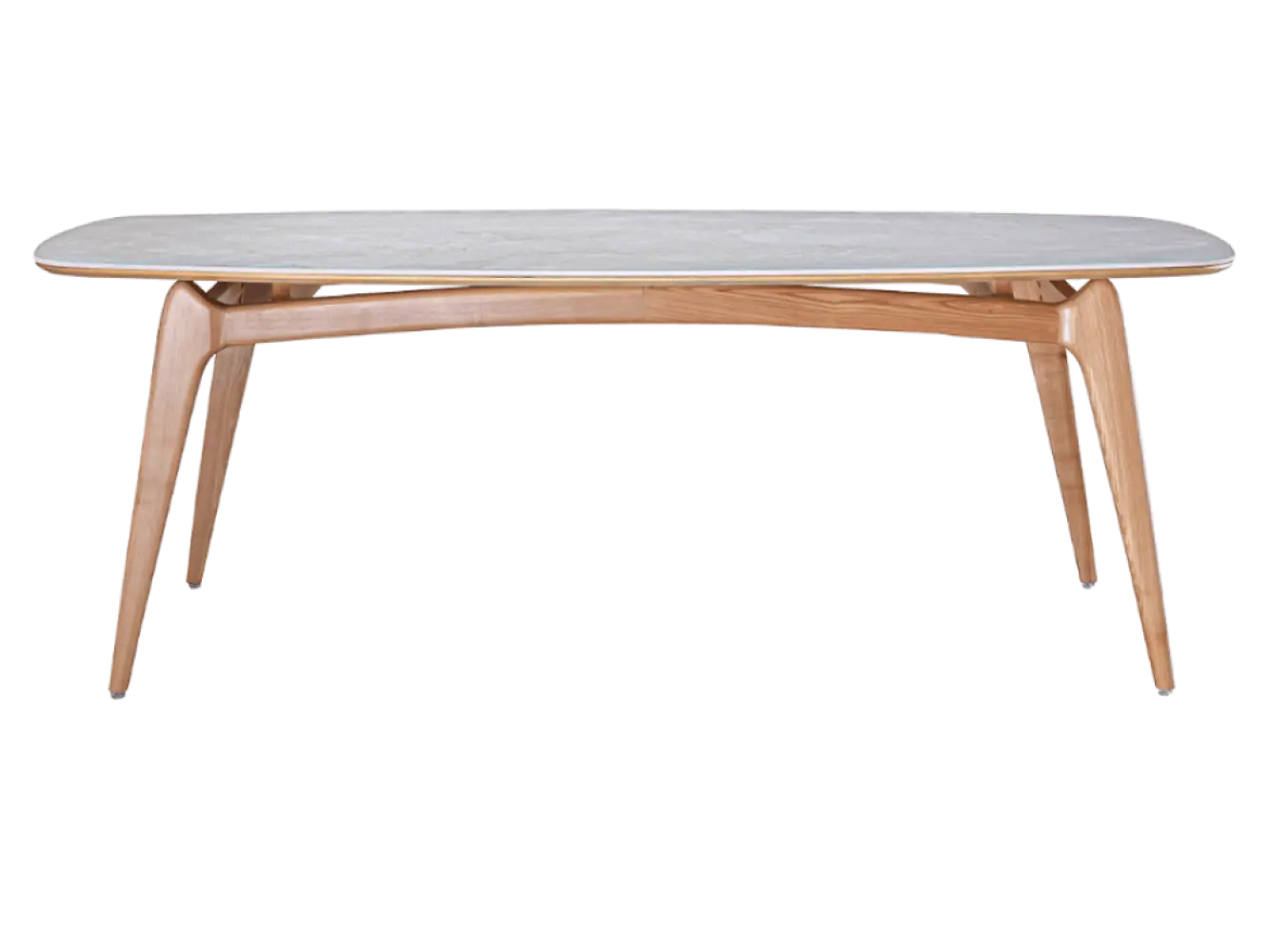 Eettafel Japandi Deens Ovaal Wit Keramiek | Naturel Onderstel