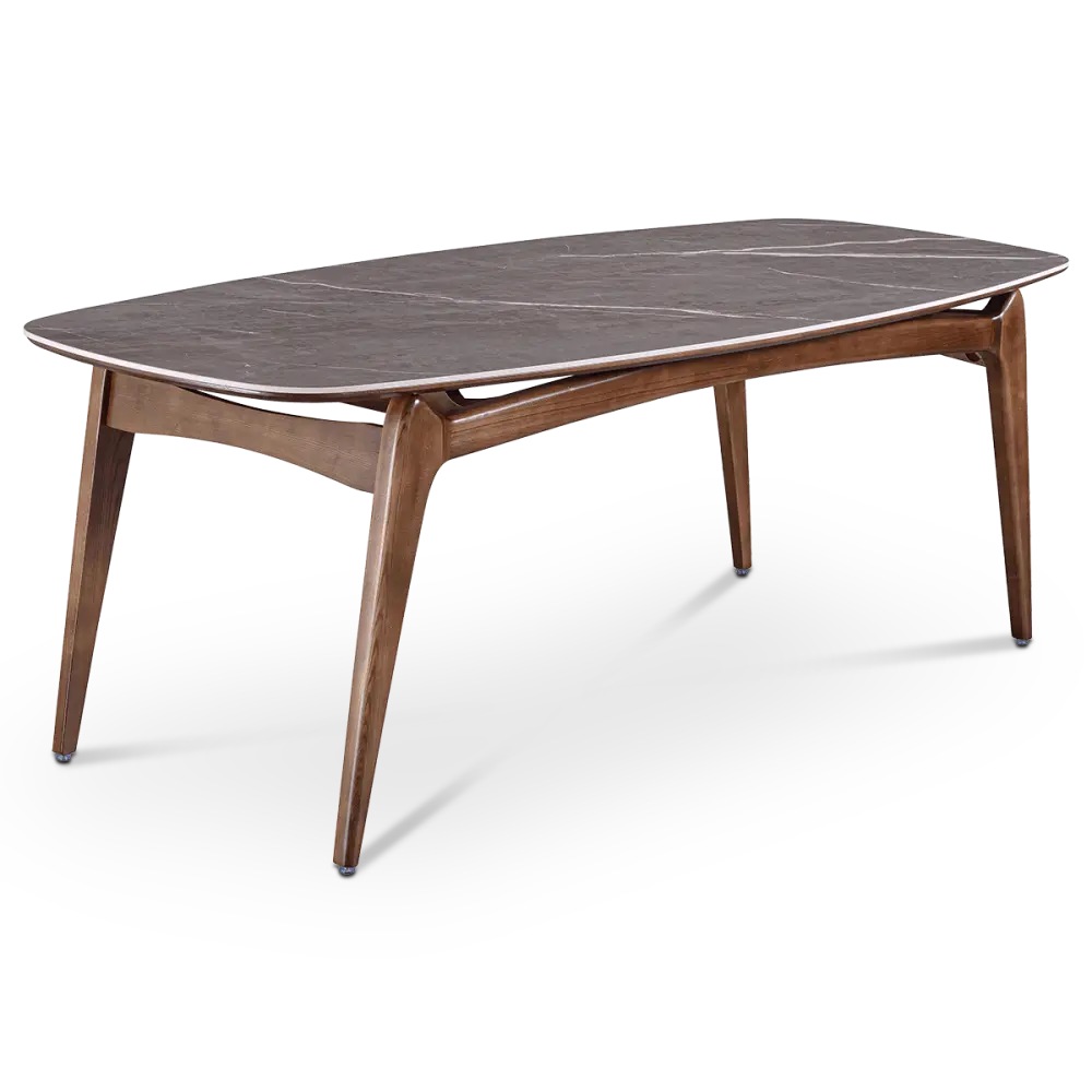 Eettafel Japandi Deens Ovaal Antraciet Keramiek | Walnoot Onderstel
