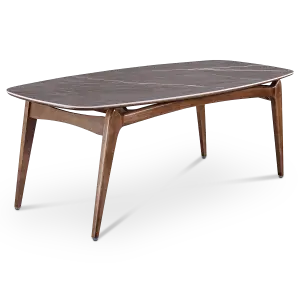 Eettafel Japandi Deens Ovaal Antraciet Keramiek | Walnoot Onderstel