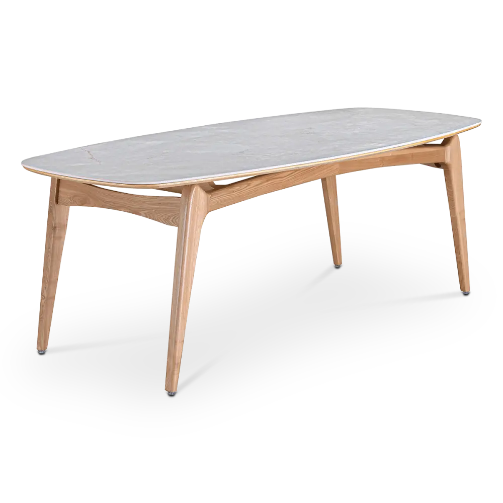 Eettafel Japandi Deens Ovaal Wit Keramiek | Naturel Onderstel